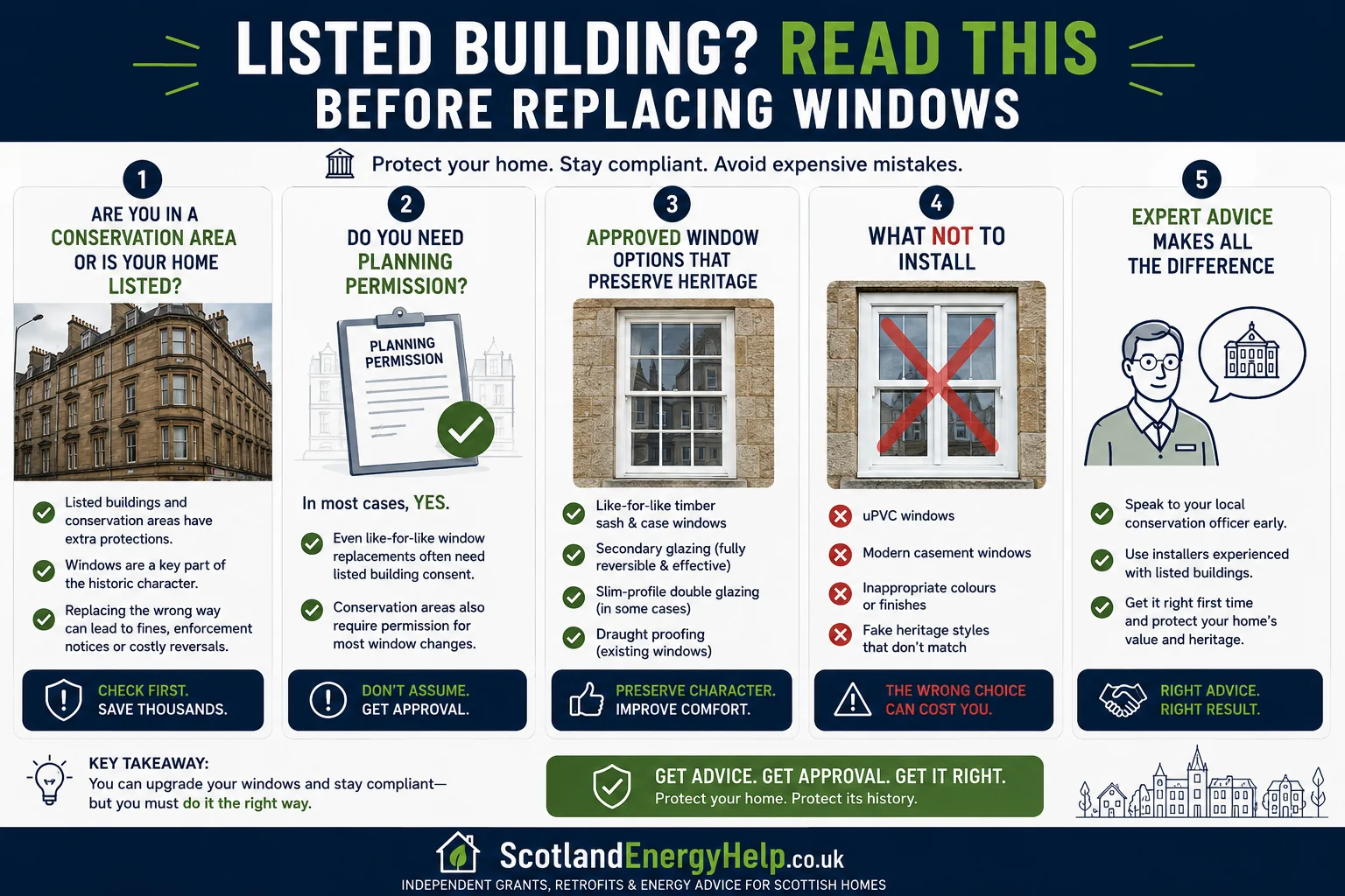 Advice for listed buildings and conservation areas before replacing windows