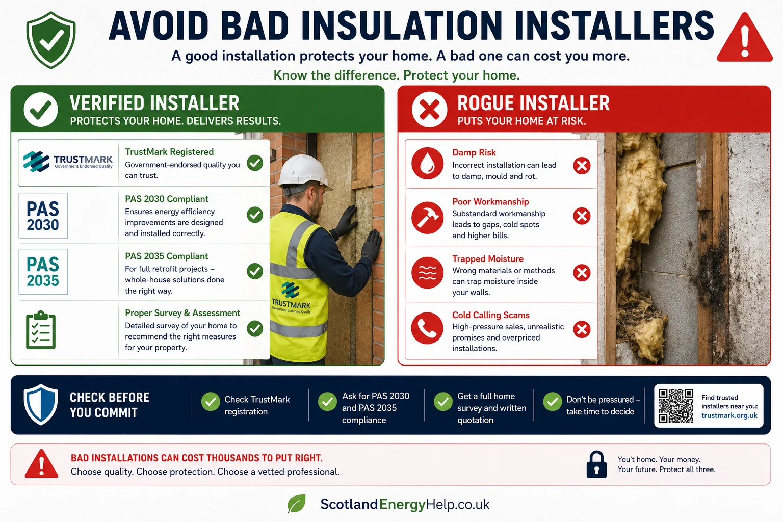 Verified vs rogue insulation installers — TrustMark, PAS 2030 and PAS 2035 checks before you commit