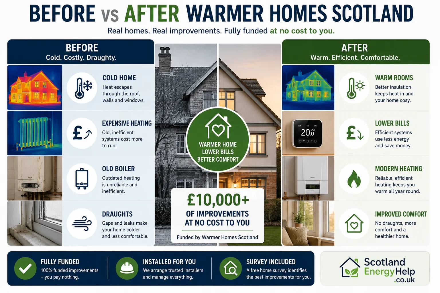 Before and after Warmer Homes Scotland